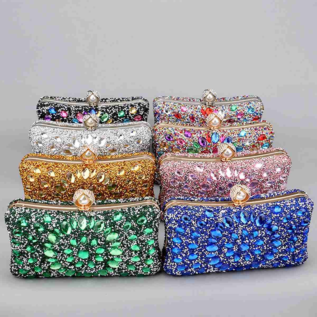 Full Diamonds Evening Bags Acrylic Flower Rhinestones Clutch Bags Metal Pearl Luxury Prom Wedding Dinner HandbagsXJ240729
