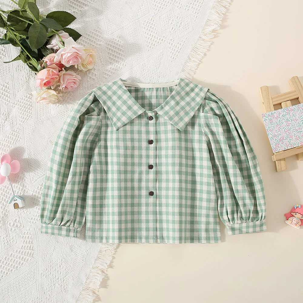Childrens Shirt Girl Sleeping Cotton Spring/Summer Korean Version Collar Single Chest Checkered Baby TopW240729