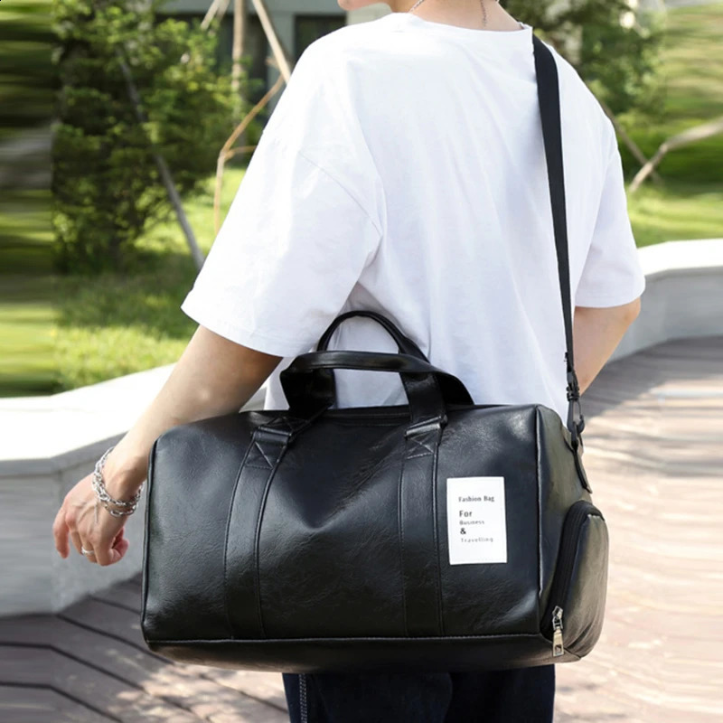 Fitness bag leather sports bag mens dry and wet bag womens training shoes fitness yoga travel storage bag shoulder exercise bag 240904
