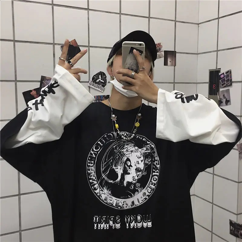 Mens T-shirt autumn anime long sleeved printed y2k t-shirt harajuku mens T-shirt casual Hip pop oversized t-shirt 240826