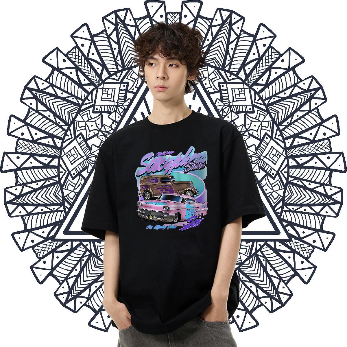 Designer Men Tshirts 230g Cotton Beach car Floral Print O-Neck Short Sleeve DIY Customized Man T Shirts Tops Shirt