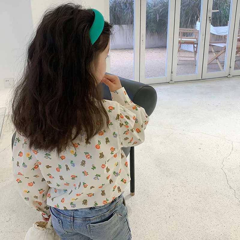 Children girls cotton shirts fashion flowers bear prints childrens and toddler tops long sleeved clothing summer and springW240729