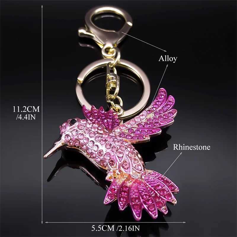 Pink Hummingbird Keychain for Women Men Rhinestone Gold Color Alloy Animal Birds Purse Bag Key Chain Jewelry llavero K9217S01L240729
