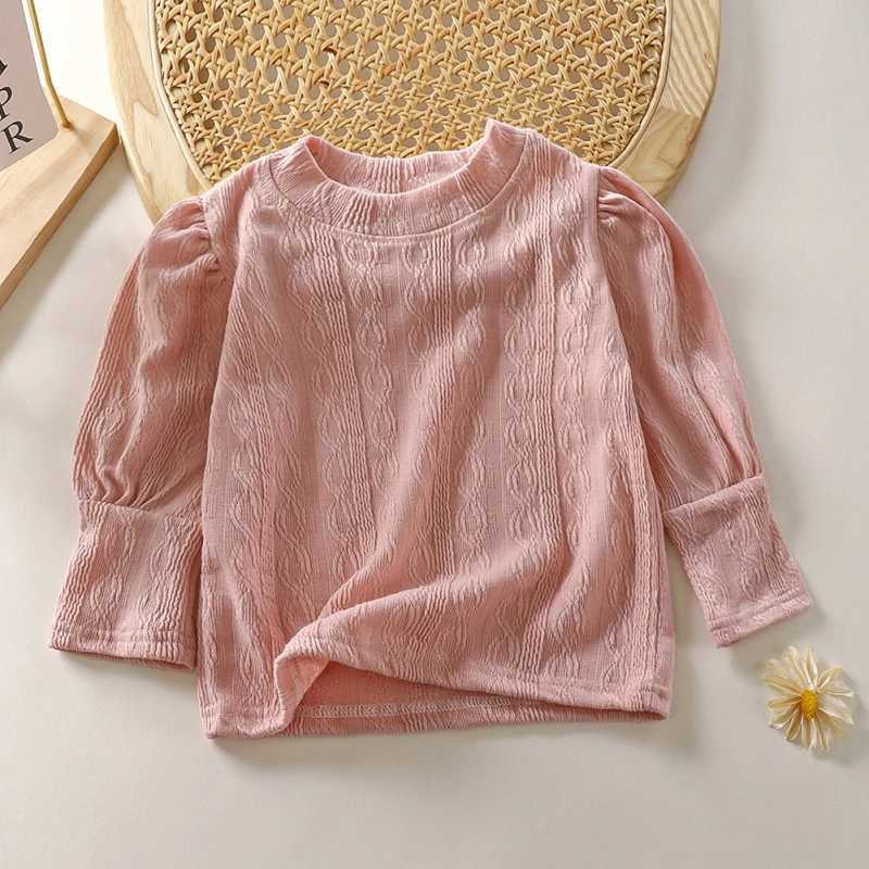 T-shirts Autumn Girl Children Solid Long Sleeves Bottoming Shirt Kid Loose T-shirt Retro Baby Girls Blouses Tops Toddler Casual TeesL24729