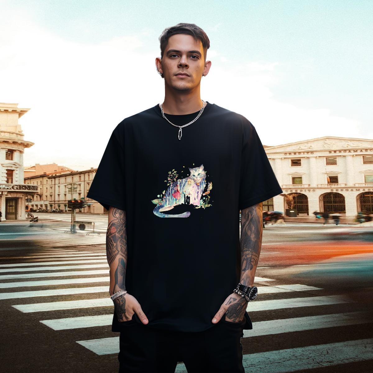 Loose Mens Tshirts 230g Cotton Casual Beach cute Anime Print Pure Cotton DIY Men T Shirts Tops Shirt