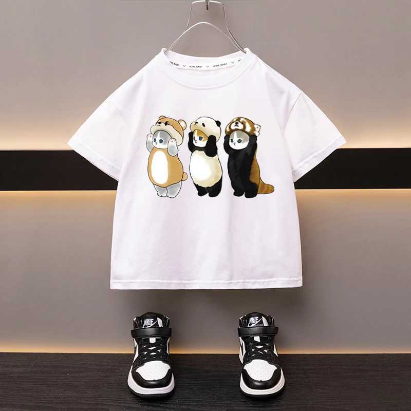 T-shirts Summer Boys Girls Cotton T-shirt New Product Dress Up Cat White Tees Sweat-absorbing Breathable Cartoon Top Childrens ClothesL24729