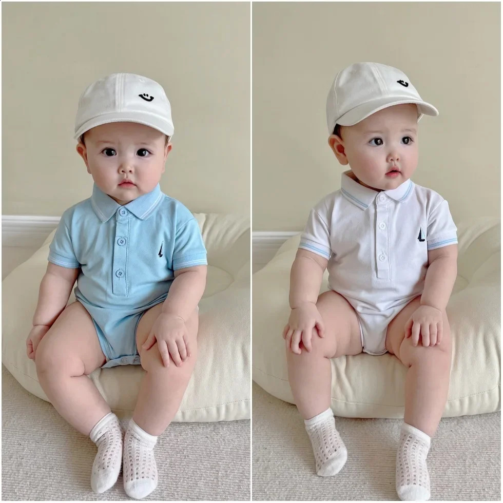 Cotton Infant Short sleeves Romper Baby Polo Shirt Kids Toddler Handsome Gentlemen Clothes 0-24M 240711