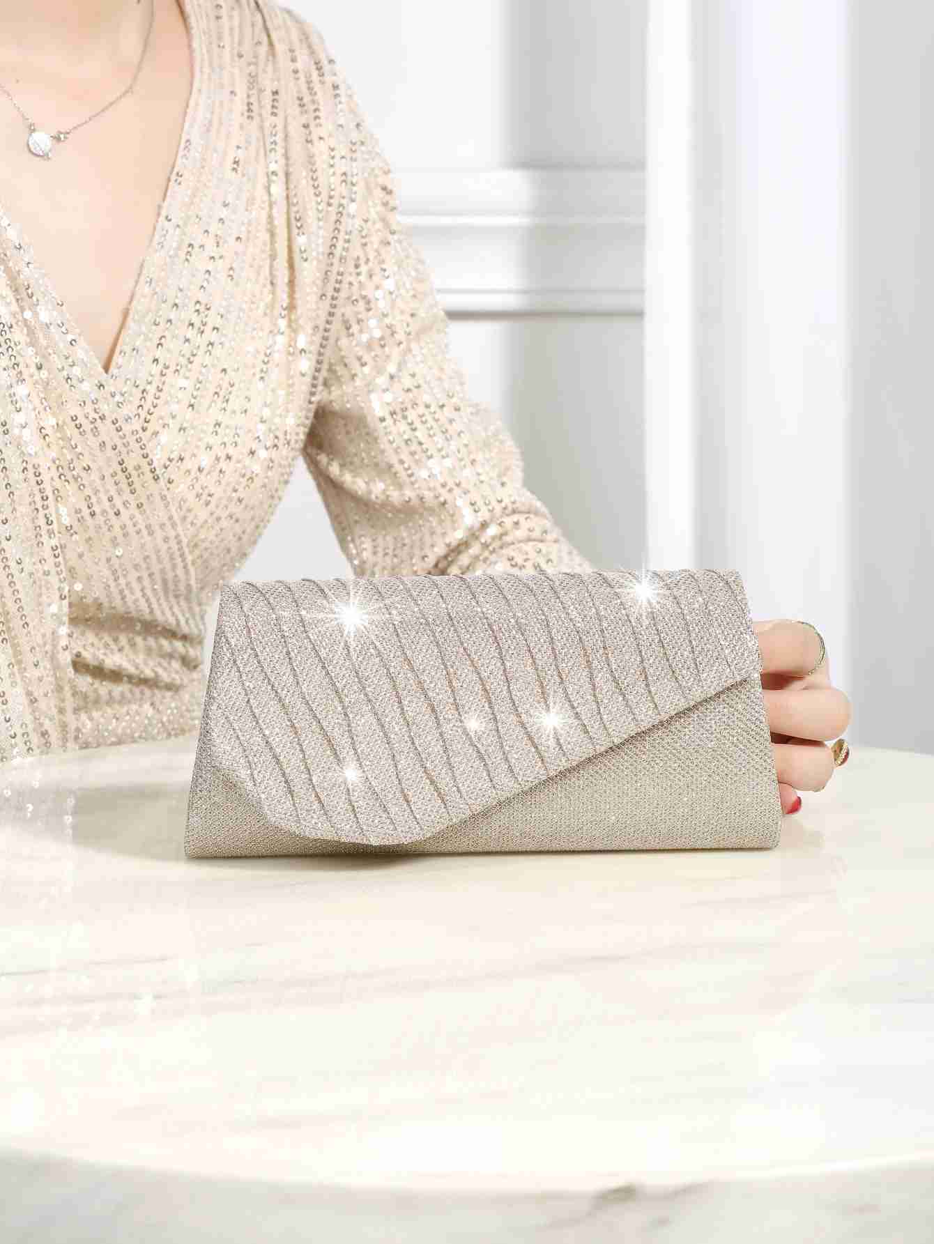 Glitter Envelope Handbag Womens Evening Bag Ladies Day Clutch Daily Clutch Wedding Party Bling Metal Chain Crossbody BagXJ240729