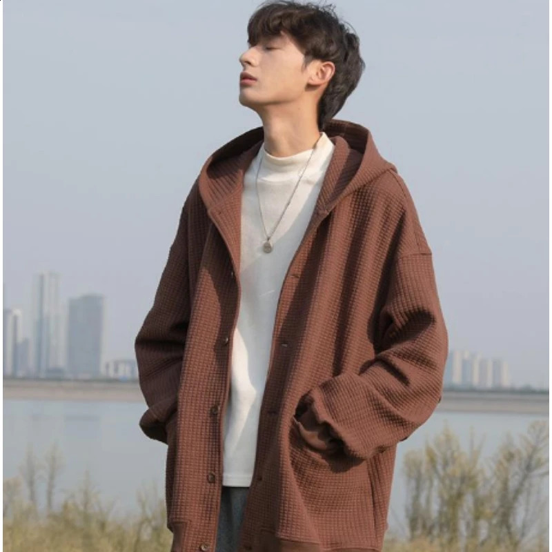 High Quality Mens Waffle Sweatshirt Korea Version Hooded Couple Coat Ins Hop Thickened Harajuku Men Women Jacket Oversize M-3XL 240729