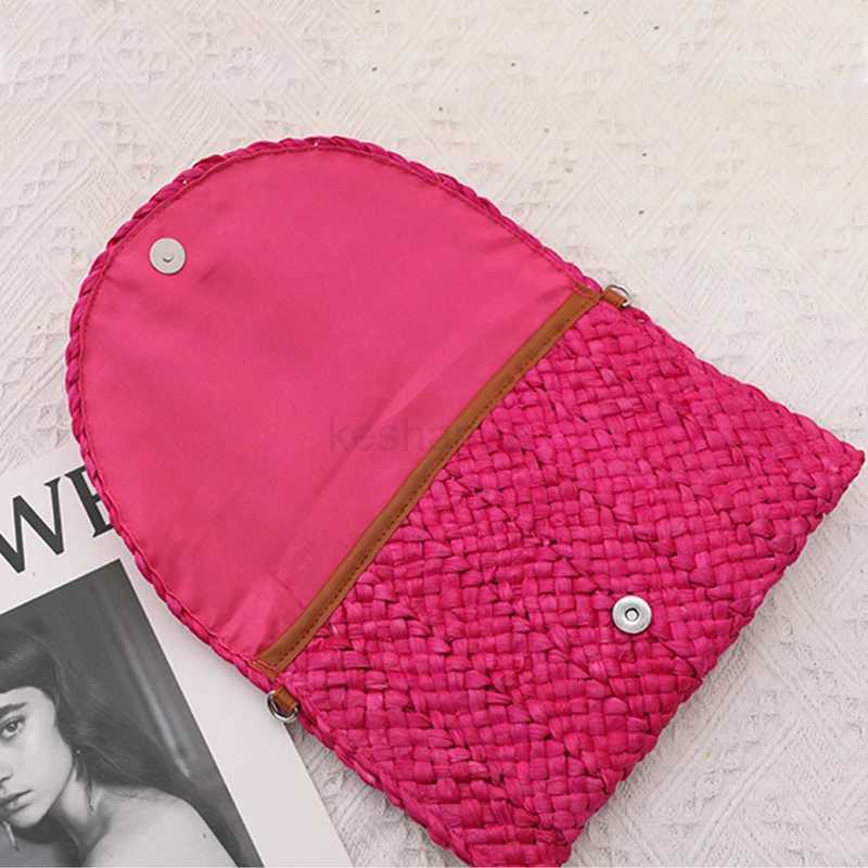 Corn Husk Weave Clutch Bag Women Ladies Fashion Simple Solid Straw Clutch Bag Evening Summer Casual Vacation Large Purse WomanXJ240729