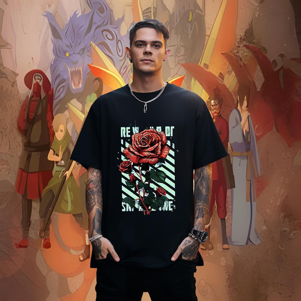 Free Shipping Men Clothes T-Shirt 230g 100% Cotton Sport flower Customized Print Round Neck Short Sleeve Factory Direct T-Shirts for Men Tops Tees