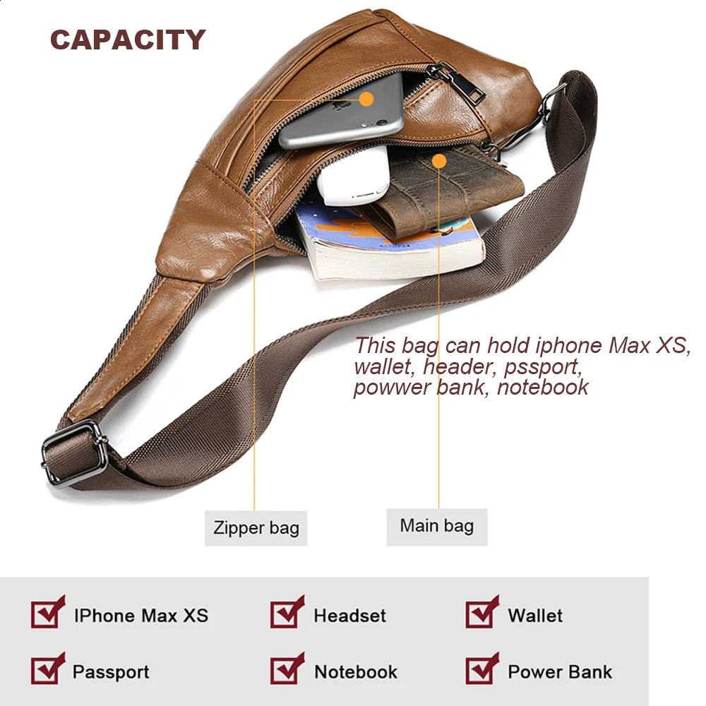 MVA Genuine Leather Bag Mens Crossbody Bag For Men Messenger Bags Men Leather Mens Shoulder/Chest Bags Small Chest Pack 7025 240729