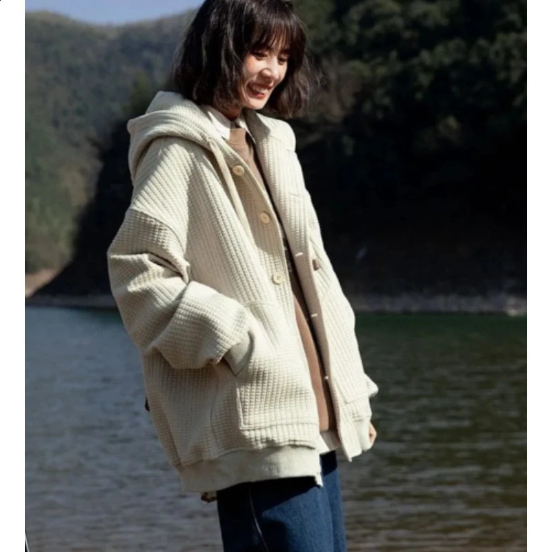 High Quality Mens Waffle Sweatshirt Korea Version Hooded Couple Coat Ins Hop Thickened Harajuku Men Women Jacket Oversize M-3XL 240729