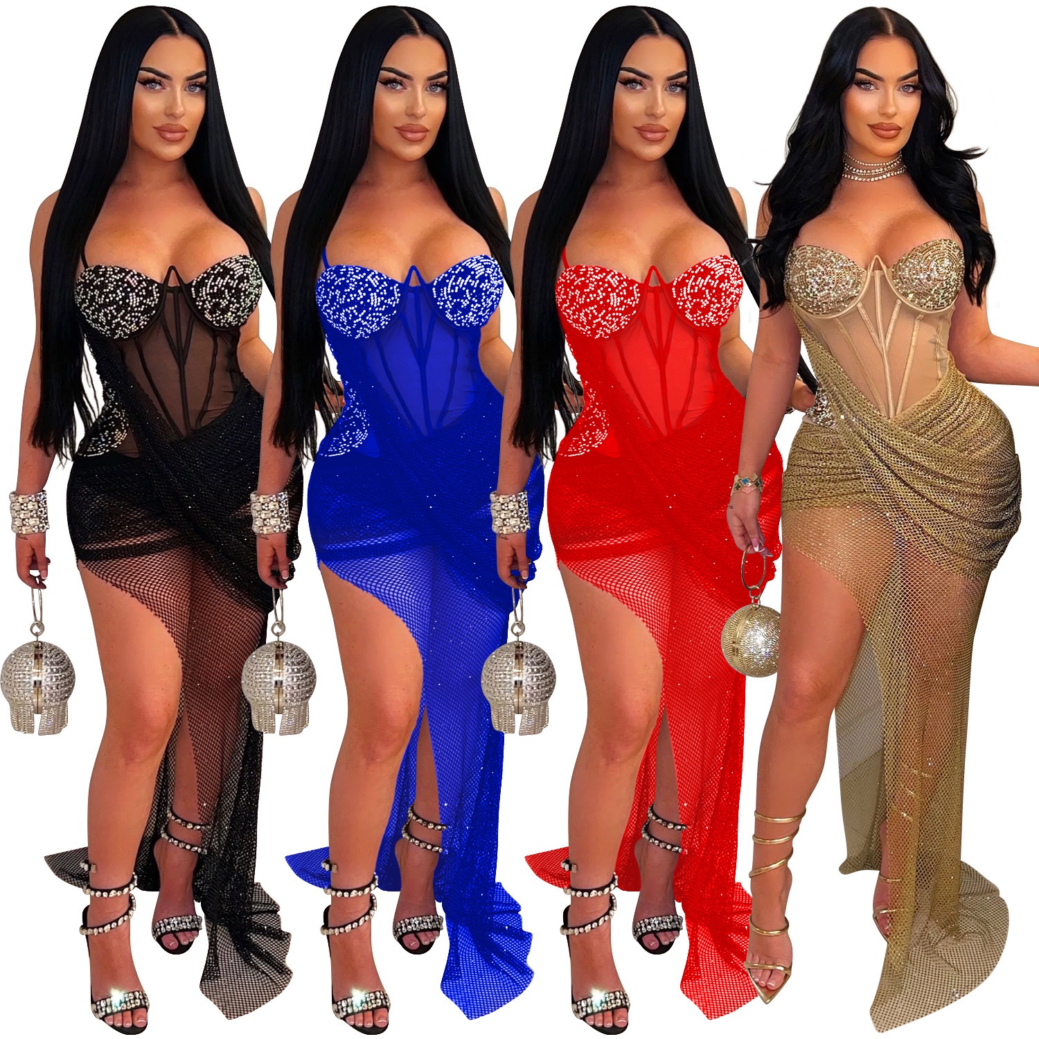 African Gold Prom Black Women Promdress Strap Sequined Bg Elegant Evening Dresses For Special Ocns Birthday Gowns Engagement Gown dress