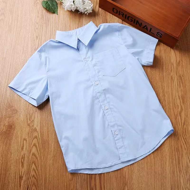 Summer Shirts for Teenage Boys Girls Cotton Short Sleeve White Blouses School Uniform Girls Puff Sleeve Blue Tops 4 8 12 16W240729