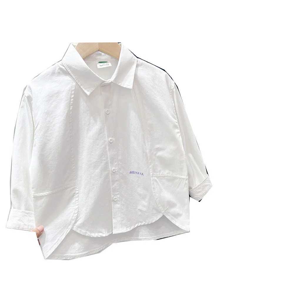 Spring and autumn childrens shirt with solid collar and single chest long sleeved student shirtW240729