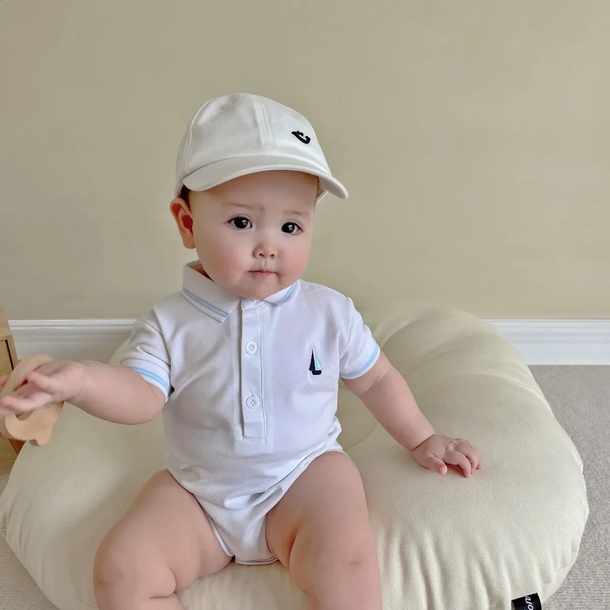 Cotton Infant Short sleeves Romper Baby Polo Shirt Kids Toddler Handsome Gentlemen Clothes 0-24M 240711