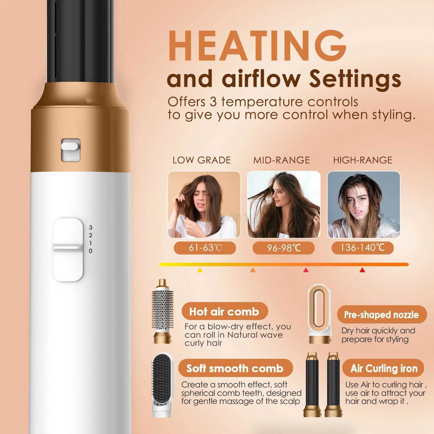 1000w Hair Deyer 5 In 1 Hair Styler With Curling Barrel Hot Air Brush Multifunctional Blow Dryer High Speed Ionic Hair DryersY240729