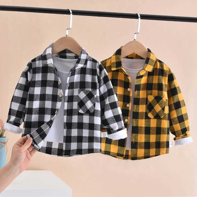 Childrens shirt 2-8Y boys spring and summer long sleeved checkered shirt childrens cardigan topW240729