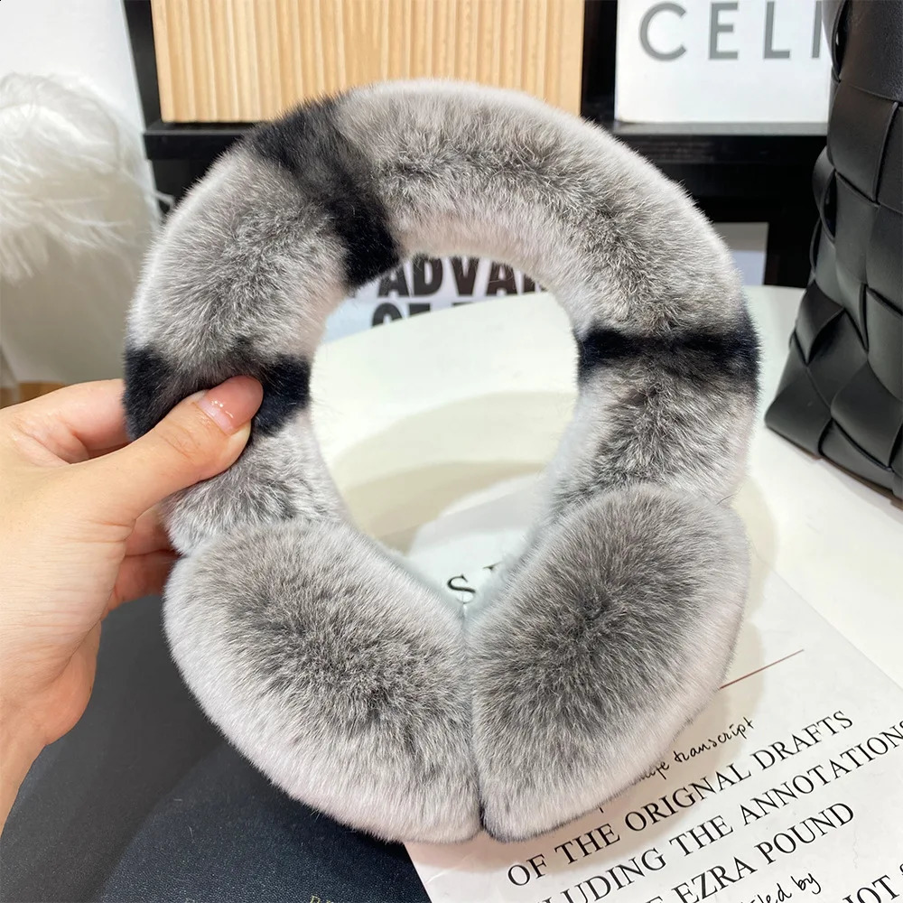 Ear Muffs For Women Winter EarWarmers Soft Warm Cable Furry Real Rex Rabbit Ear Covers For Cold Weather 240724