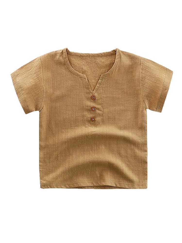T-shirts LJMOFA Vintage Linen Cotton Boys T-shirt For Toddler Kids Baby Girl Summer Casual Clothes Child Candy Solid Color Soft Tops D127L24729