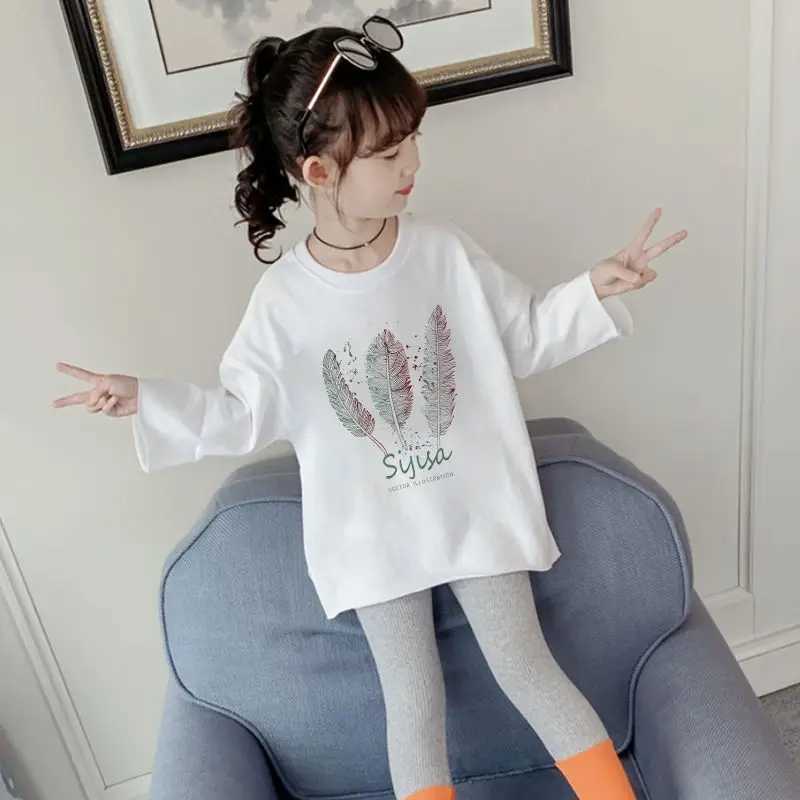 T-shirts 110-160 Cm Spring Autumn Girl Casual Long Sleeve Wide T-Shirt Baby Kids Children Oversize TeeL24729