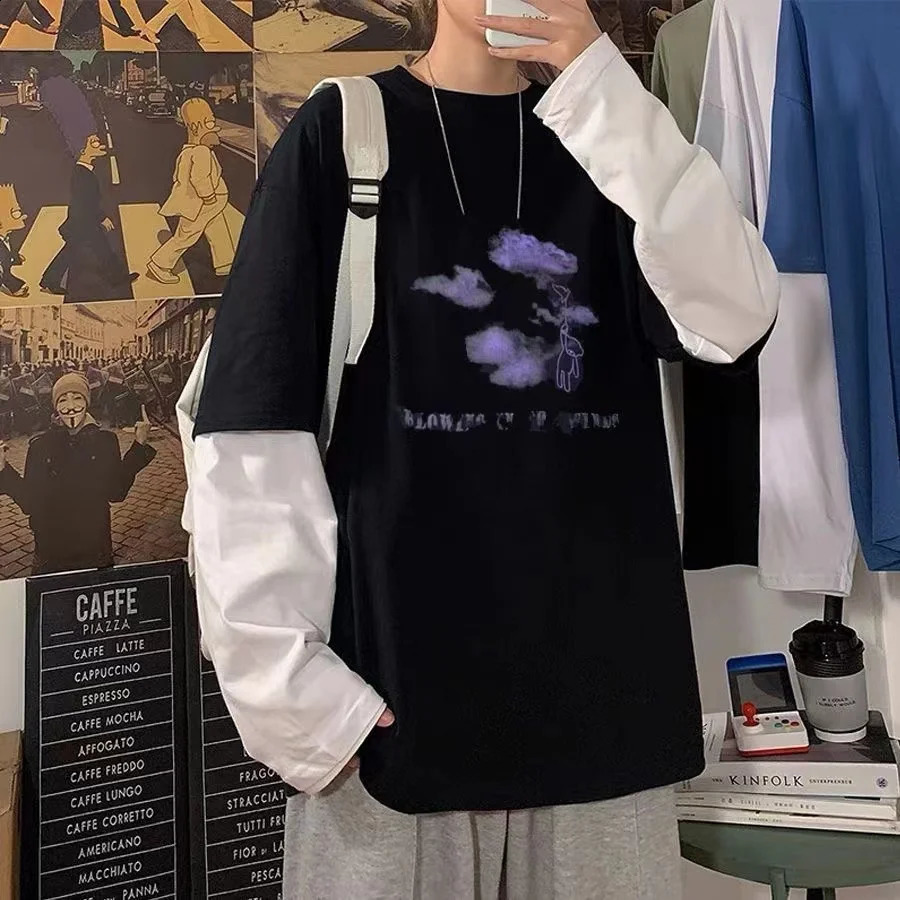 Mens t-shirts Anime Cross of Thorns T shirts Y2k Mens clothing Autumn Long-sleeved tee Men Harajuku Oversized graphic T Shirts 240812