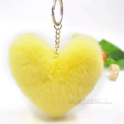 Fluffy pompom Keychain Gifts for Women Soft Heart Shape Pompon Fake Rabbit Key Chain Ball Car Bag Accessories Key RingL240729