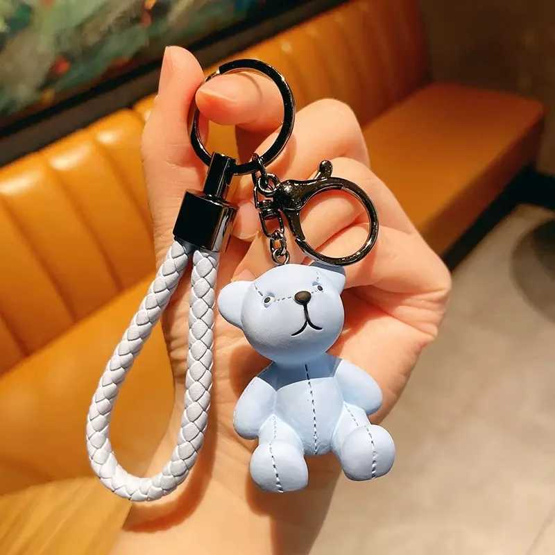 Cartoon doll bear keychain Brown Bear Couples Gift Key Chain Animal Doll Key Ring Weave Car Decoration PendantL240729