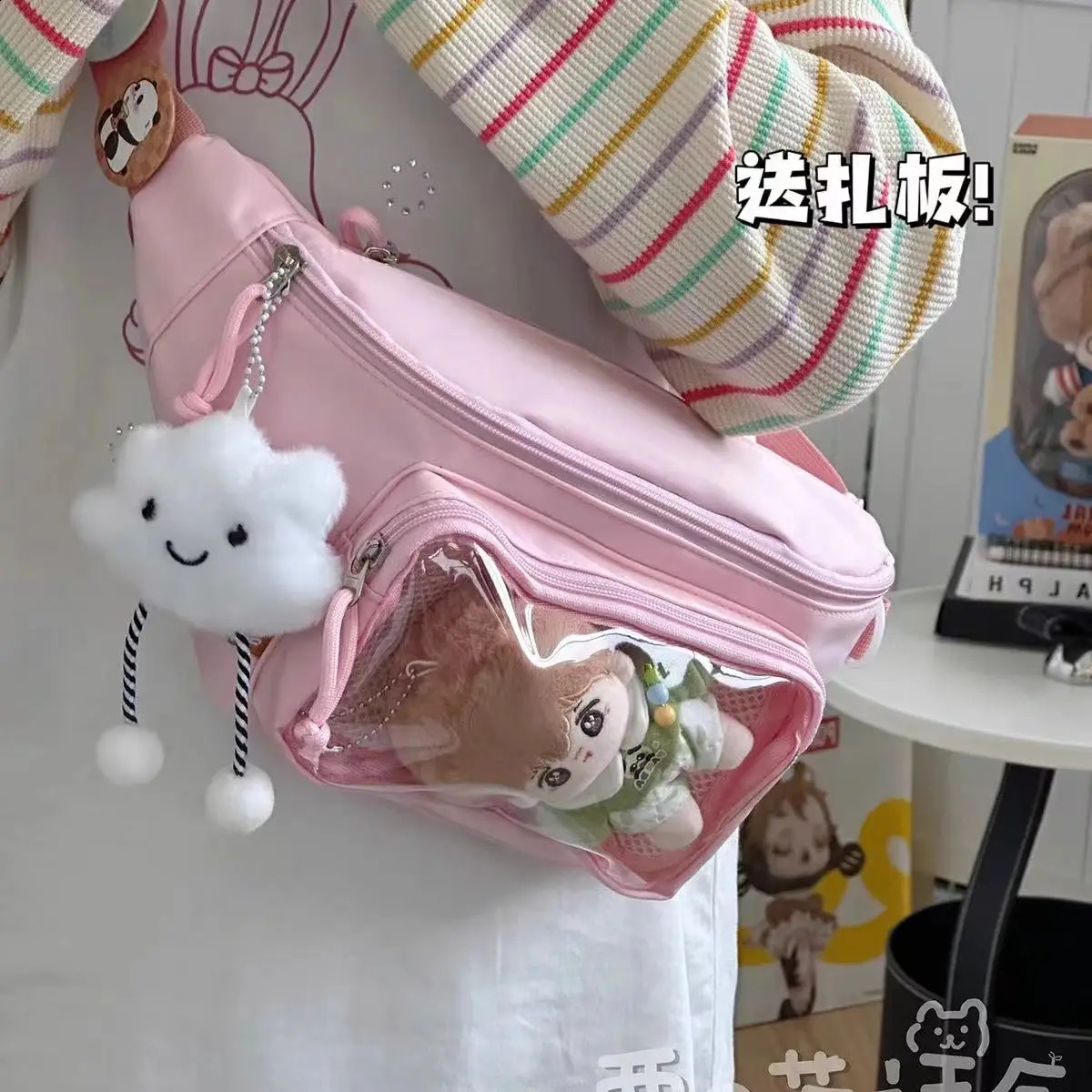 Kawaii Japanese Y2K Chest Bag Women Lolita Cute Crossbody Bag Girls Transparent Itabag Purses and Handbags Waist Ita Bag 240729