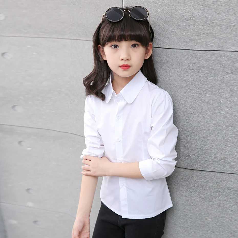 Girls White Blouse Solid Color Blouse Girls Casual Style Children Blouse Spring Autumn Girls Clothes 6 8 10 12 14W240729