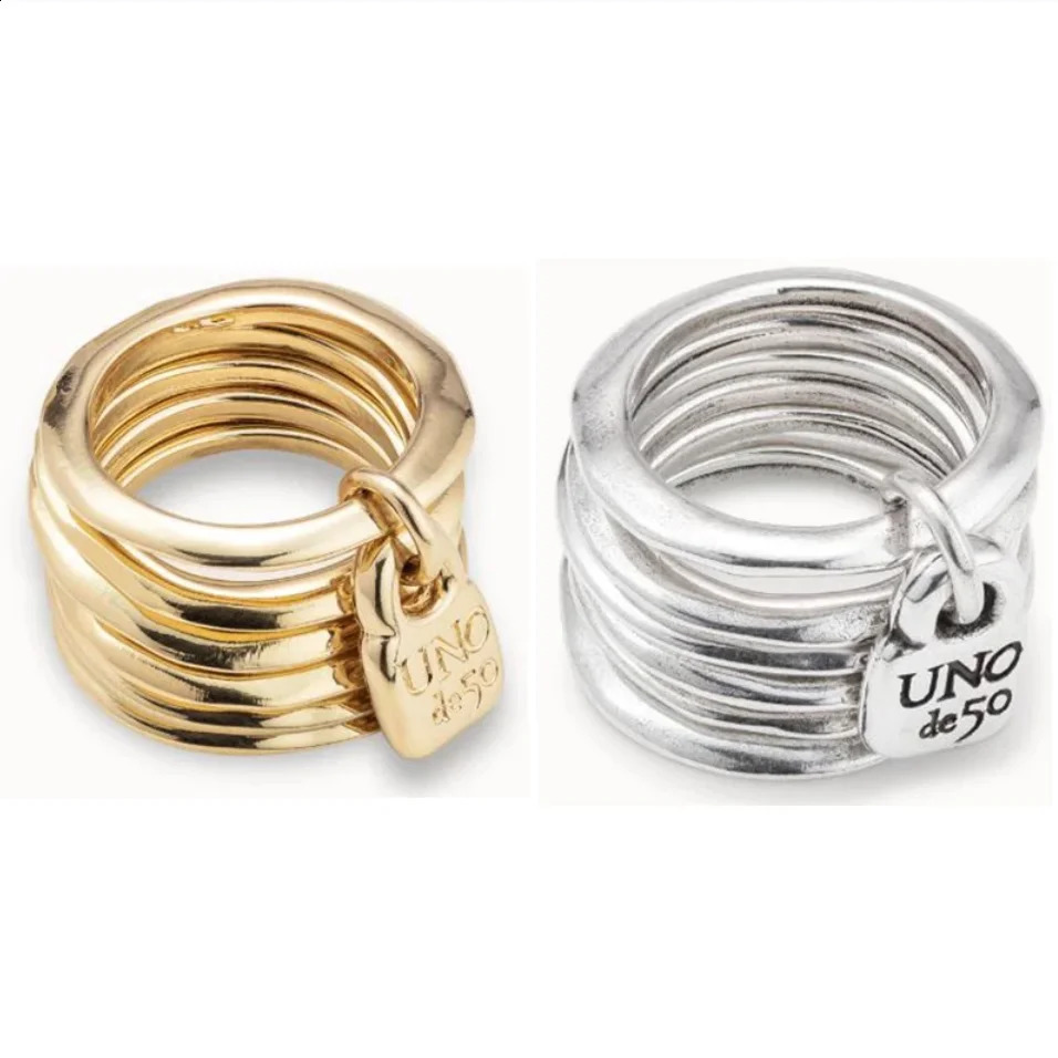 Fit UNO DE 50 Fashion Plated 925 Silver 14k Gold Charm Ring Niche Jewelry Gift 240723