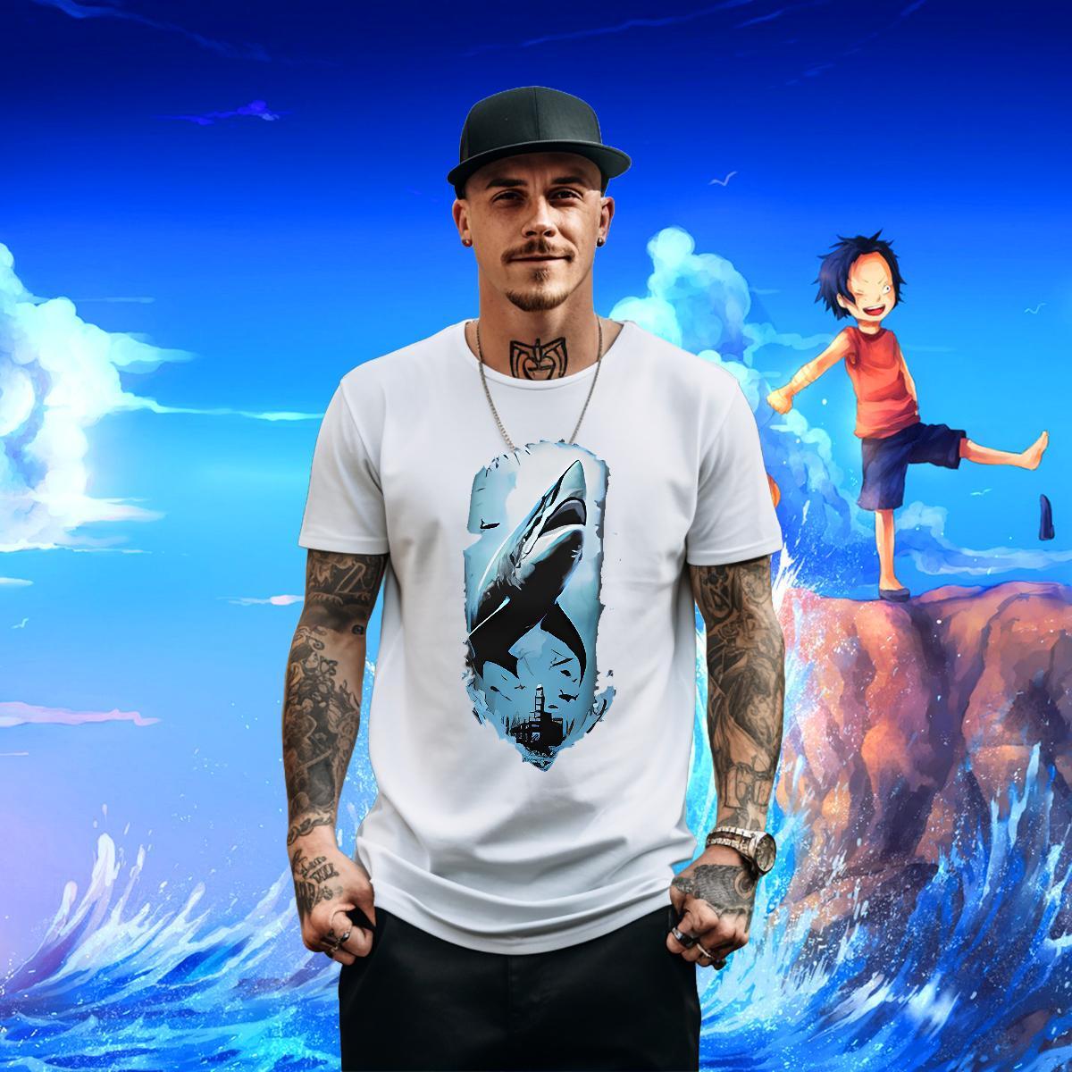 Loose Couples T Shirts 100% Cotton 230g Hip Hop shark Oversized 3XL 4XL Breathable New Arrival T-Shirts for Men Tops
