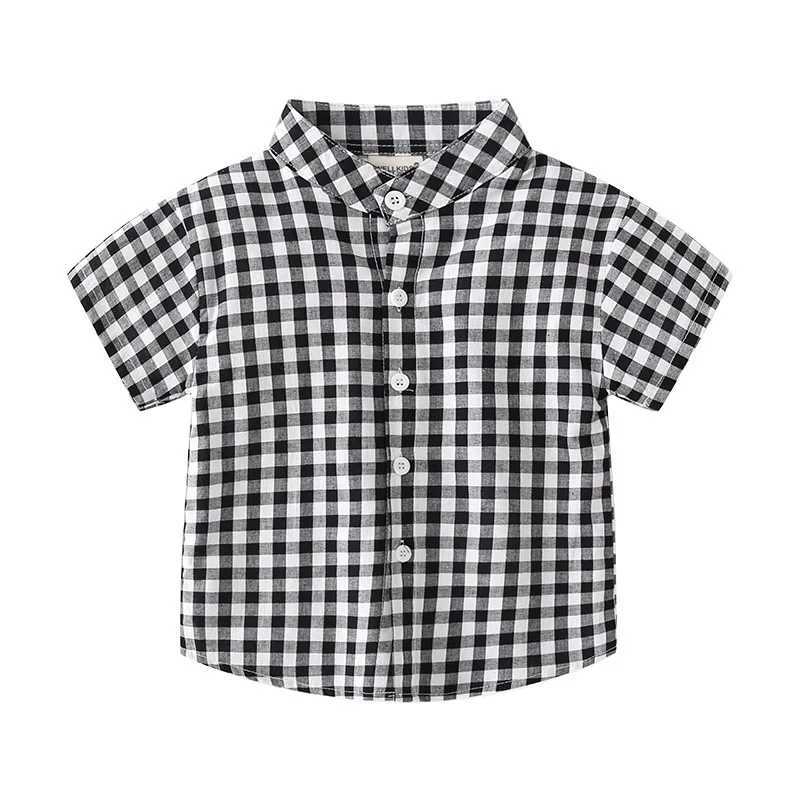 Plaid Fashion Boys Shirt Stand up Collar Childrens Summer Clothing Childrens Top Childrens ClothingW240729