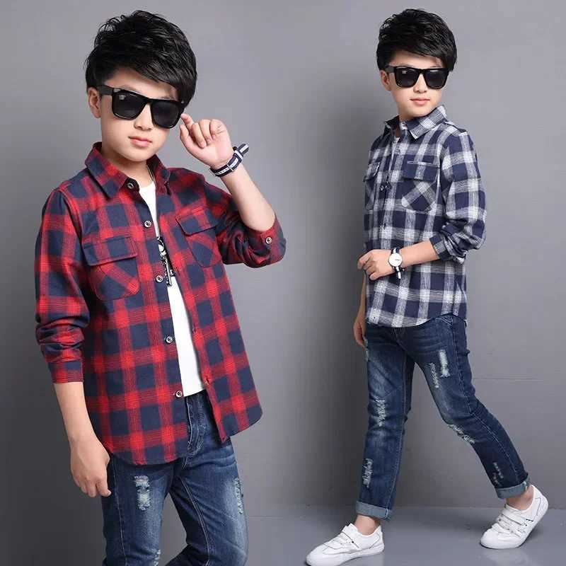 Boys shirts for spring and autumn childrens Korean checkered clothing teenagers long sleeved tops boys shirts school childrens shirtsW240729