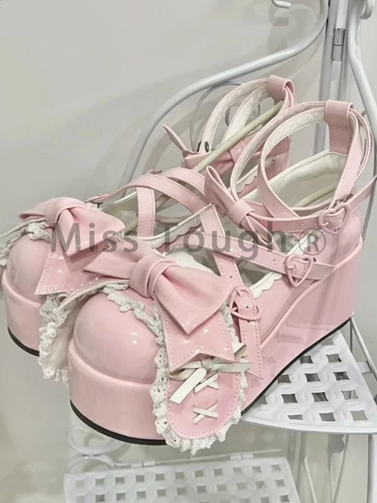Summer Lovely Bow Strap Lolita Shoes for Women Sweet Bowtie Platform Mary Janes Woman Patent Leather Non-Slip Cute New Flats 240724