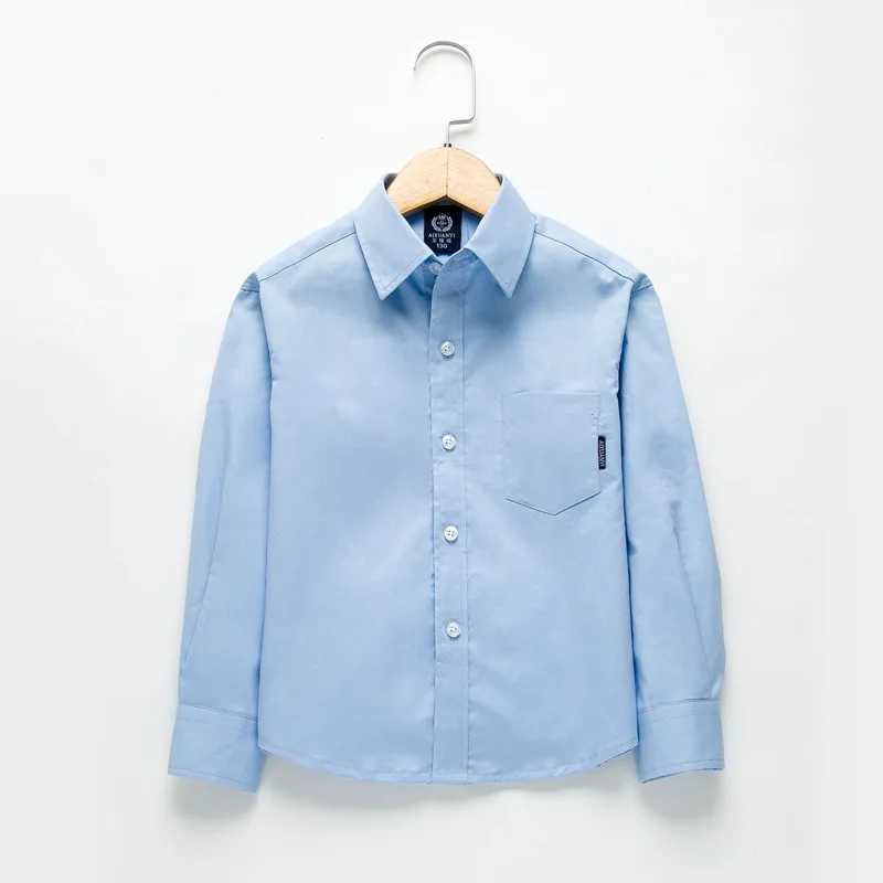 2024 Summer Spring New Boys School Shirt Sky Blue Long Sleeve Short Sleeve Shirt 100% Cotton Casual Outdoor Youth 4 to 12 Years OldW240729