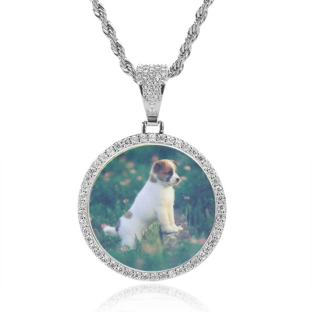 Hip Hop Customize Photo Pendant Necklace Round Memorial Frame Medal Pendants Men Women Lover Couple Gift