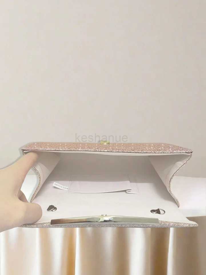 Elegant Glitter Envelop Flap Dinner Bag Womens Hand Magnetic Closed Dinner Party Bag Detachable Chain Strap Evening BagXJ240729