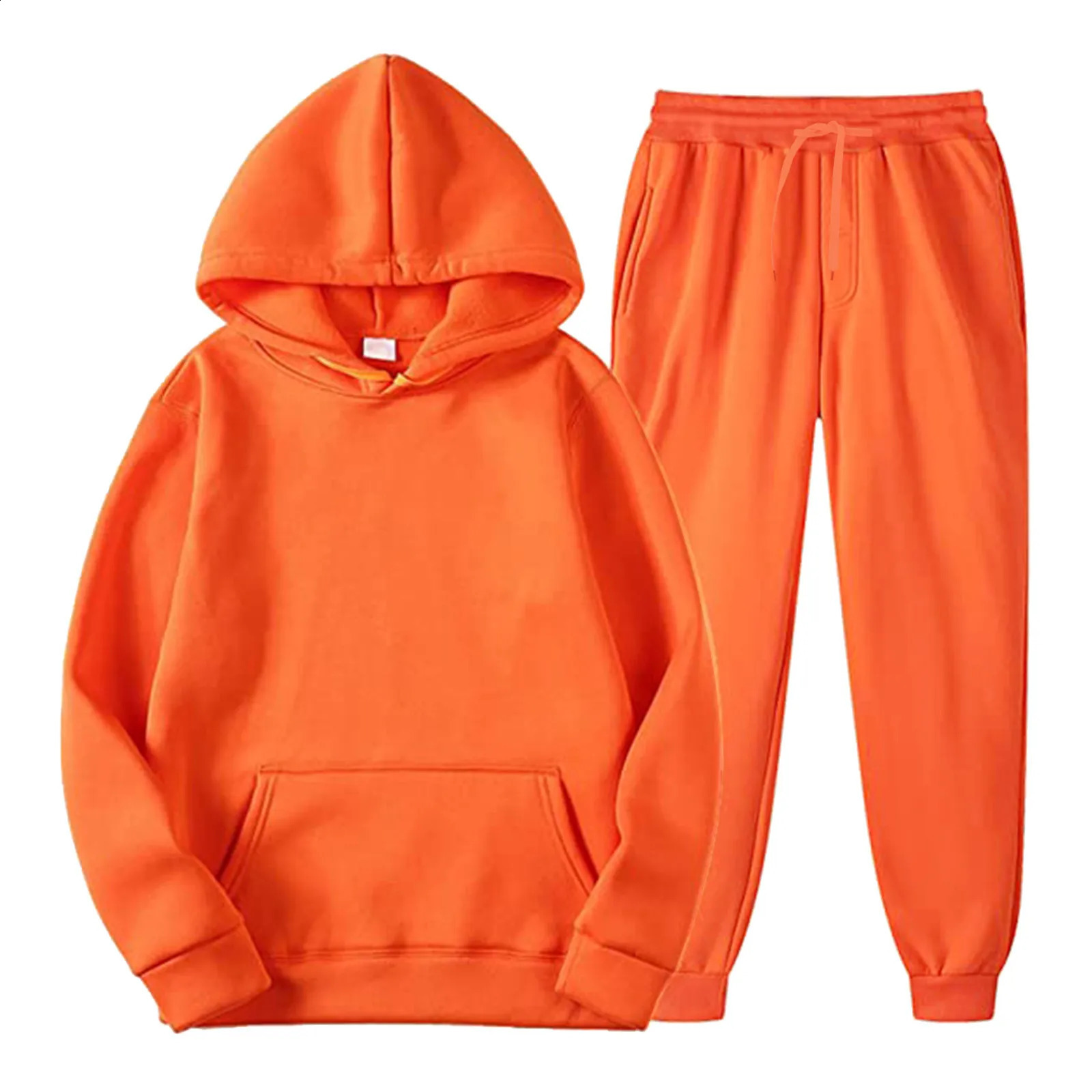 Men Women Warm 2 Piece Sets Long Sleeve Hooded Pocket SweatshirtLong Pant Sport Casual Tracksuit Set Solid Color Oversized Suit 240729