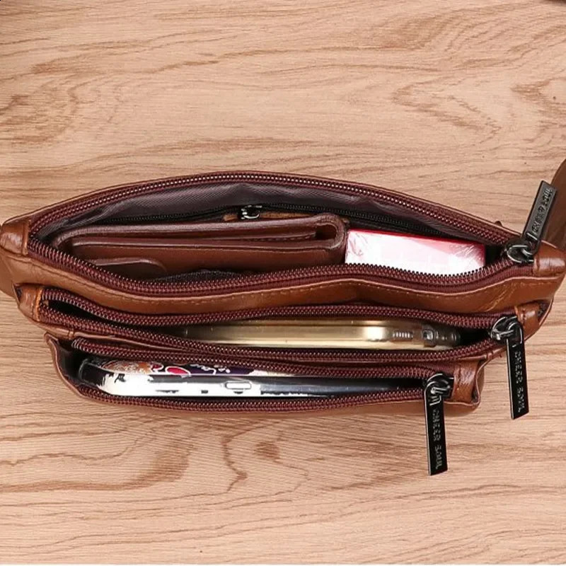Men Waist Fanny Bag Belt Sling Chest Bags Genuine Leather Invisible Thin Travel Climb Retro Real Cowhide Male Hip Bum Bags 240729