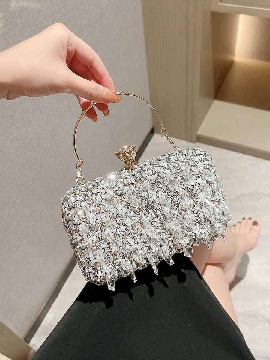 Beaded Sequins Evening Bag Elegant Box Clutch Purse Womens Wedding Handbags For Party PromXJ240729