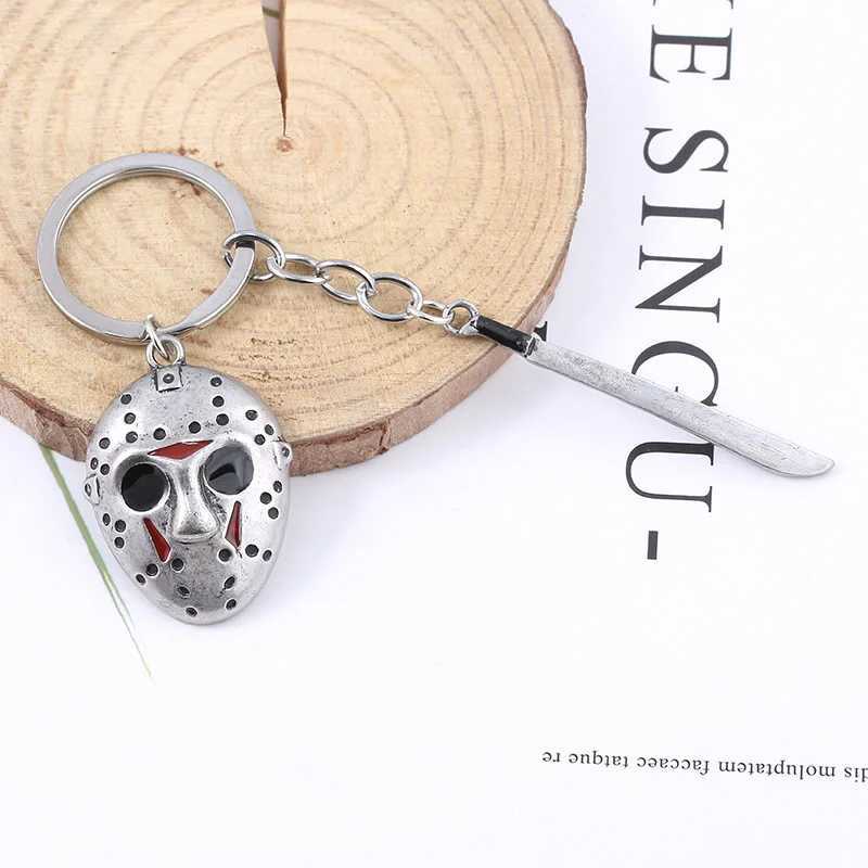 Horror Movie Keychain Jason Hockey Mask Kinfe Metal Keyring For Children Halloween Jewelry GiftL240729