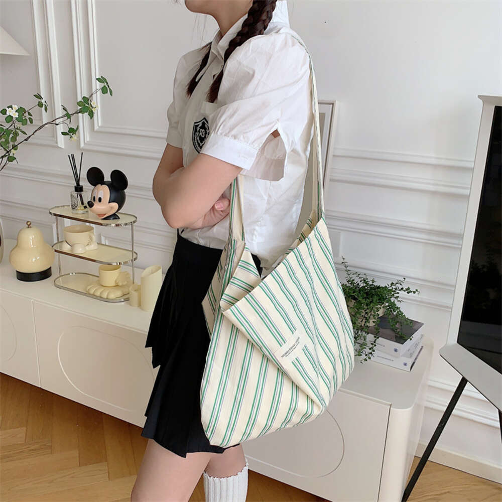 Striped shoulder large capacity underarm canvas female work bag, student crossbody backpack H729#14 ddmy f2ff