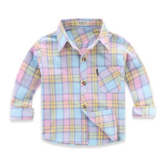 New childrens cotton shirt baby plain striped shirt childrens clothing boys and girls long sleeved summer top 1-10 years oldW240729