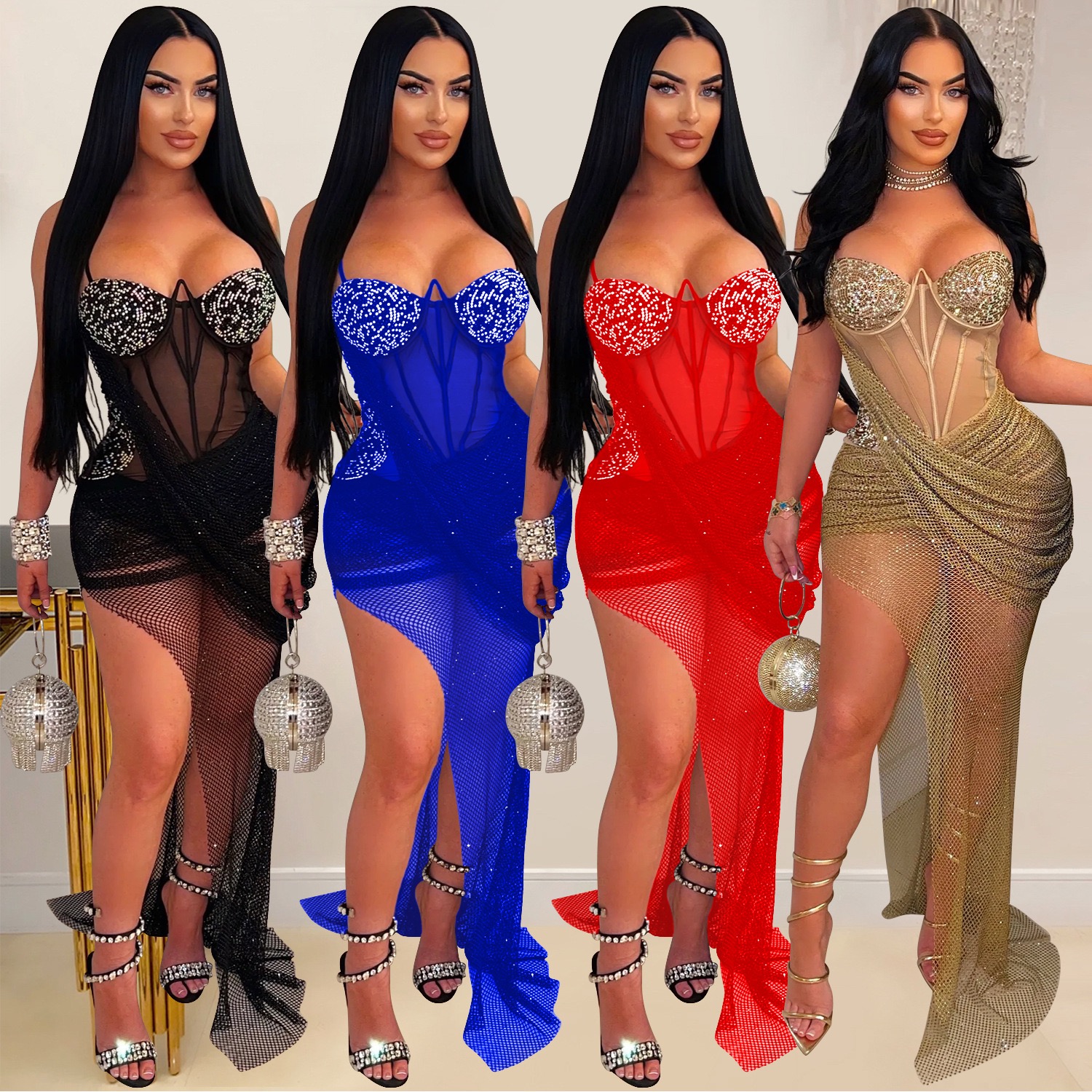 African Gold Prom Black Women Promdress Strap Sequined Bg Elegant Evening Dresses For Special Ocns Birthday Gowns Engagement Gown dress