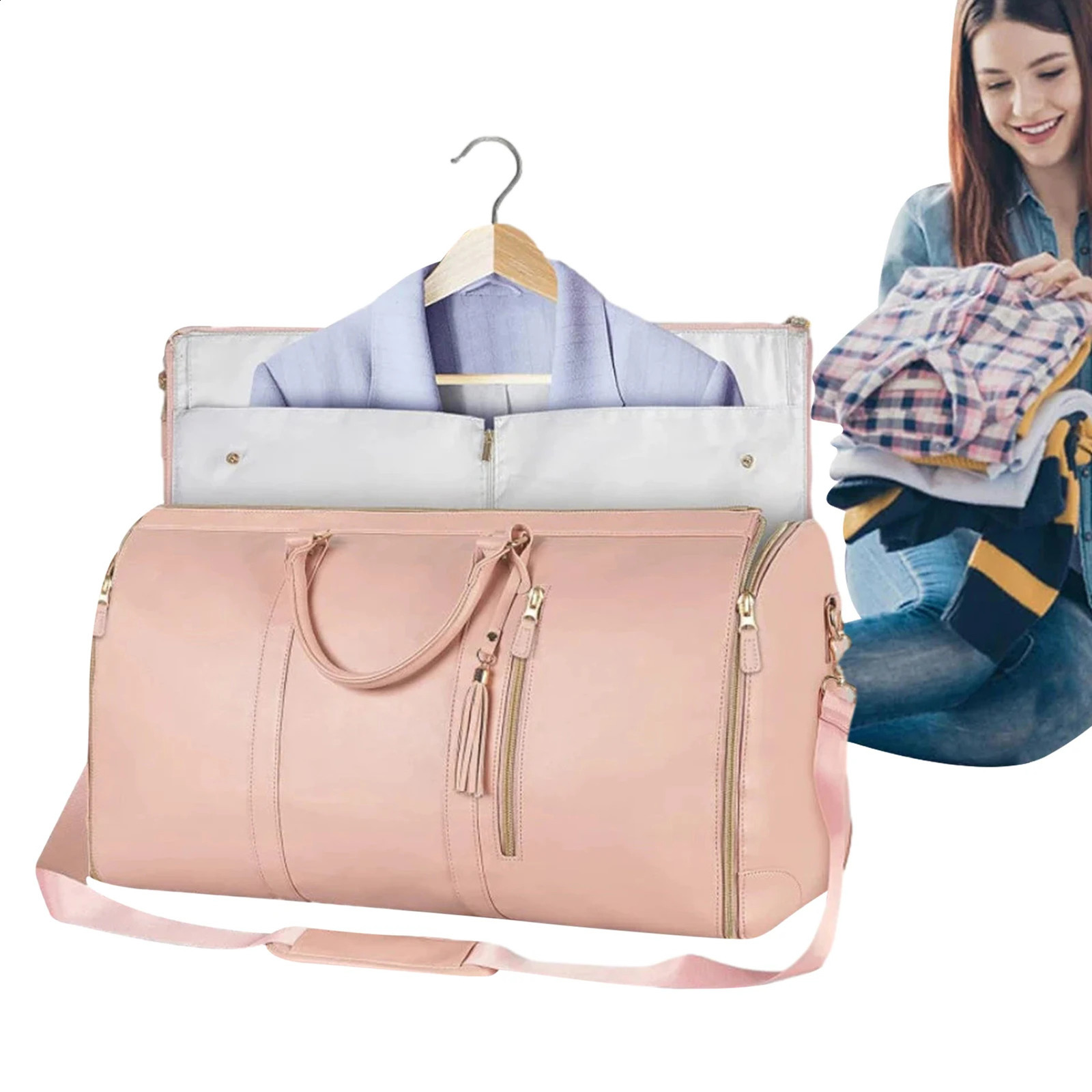 Foldable sports luggage bag with shoe bag sports and fitness handbag business travel bag PU leather 240812