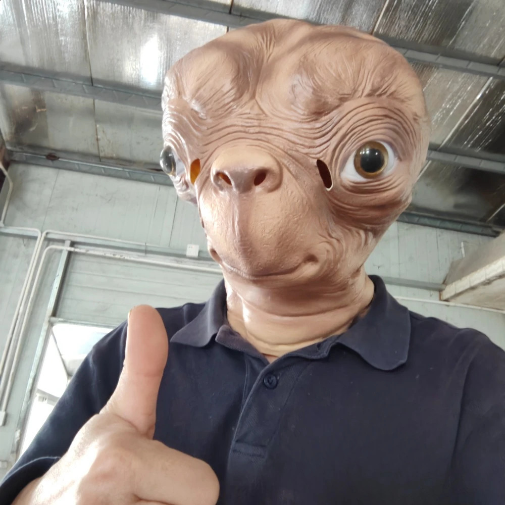 Realistic ET Alien Latex Mask Halloween Carnival Party Movie E.T. the Extra-Terrestrial Cosplay Creepy E.T. Alien Full Head Mask 240729