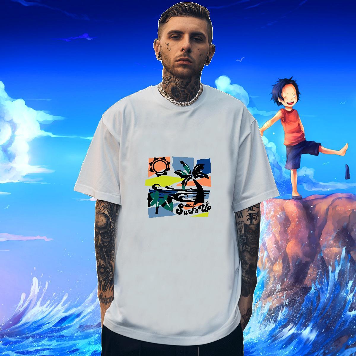 Cool Design Men Tees 230g 100% Cotton Beach tree Anime Breathable Crew Neck Brand Mens T Shirts Tops Shirt