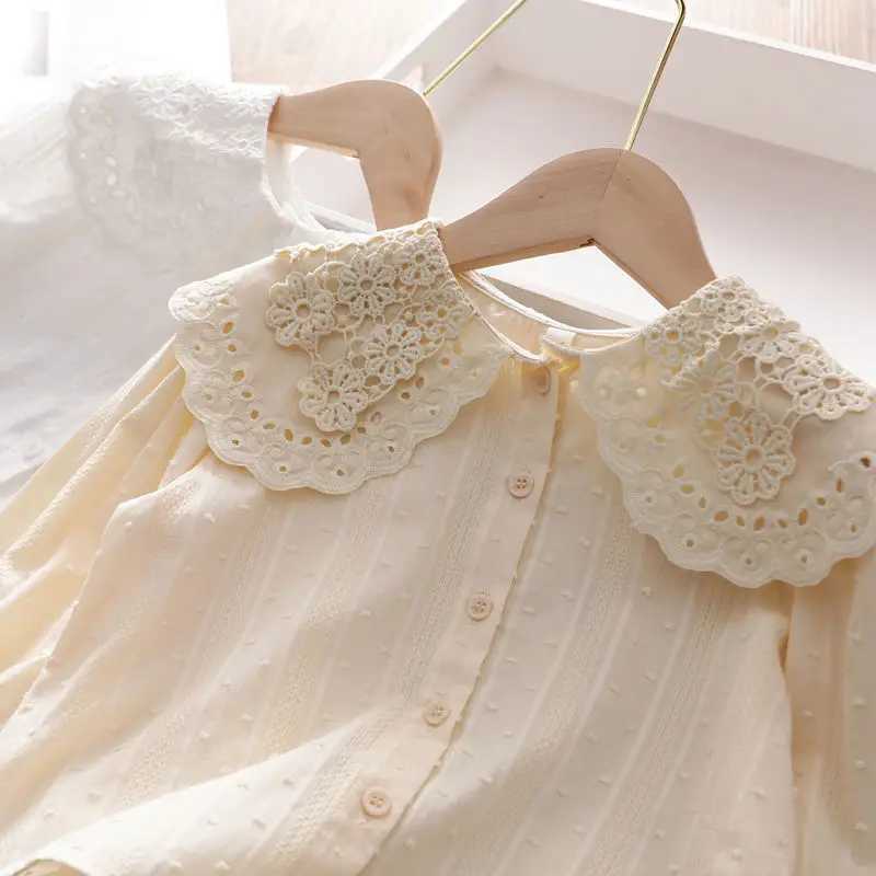 Spring and Autumn Youth Girls Cotton Princess Top 2024 New Korean Style Lace Collar Shirt Girls Coat 2 4 6 8 10 12W240729